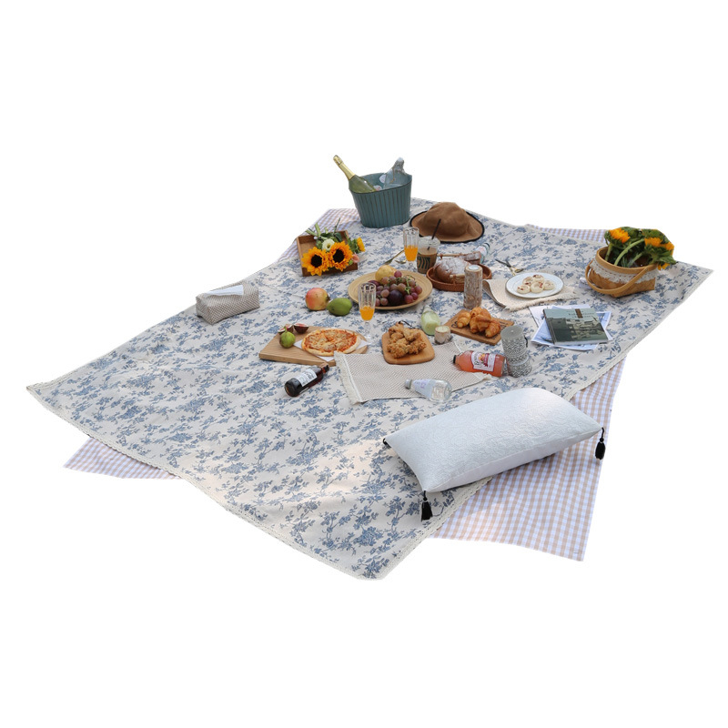 Χαλάκι πικ νικ από βαμβάκι-λίνο με PVC αδιάβροχο στρώμα, αγροτικού στυλ για εξωτερικούς χώρους (παραλία, κατασκήνωση, πικ νικ)