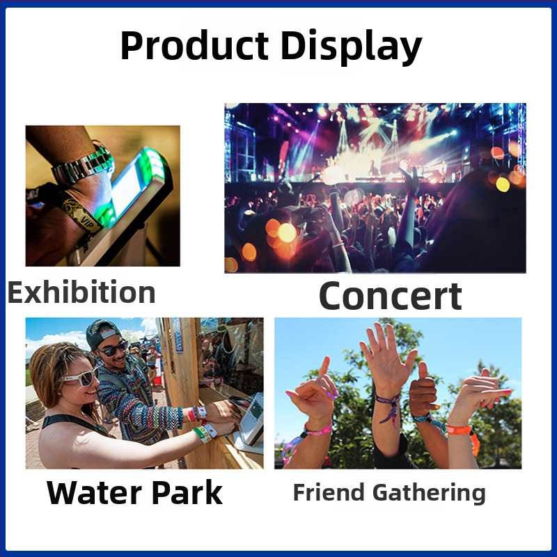 RFID nailonist elastne käevõru F08-kiibiga kontsertide ja lõbustusparkide jaoks; anduriulatus 1,5–10 cm