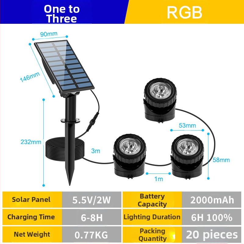 Lumină LED solară subacvatică pentru piscină — IP68, senzor de comutare, 3W, 3,7V