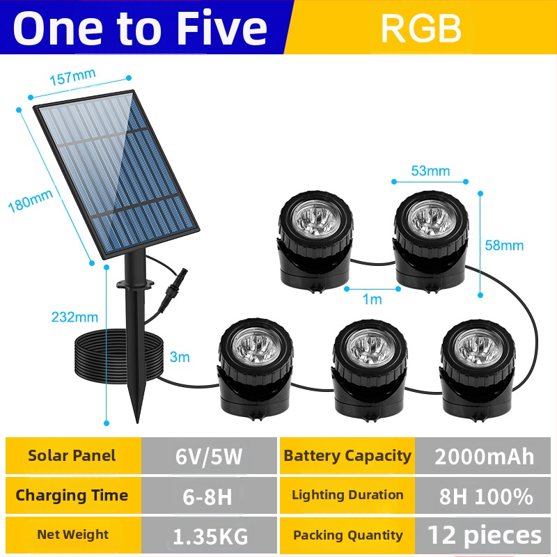 Lumină LED solară subacvatică pentru piscină — IP68, senzor de comutare, 3W, 3,7V