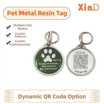 NFC lemmiklooma identifikatsioonikaar dünaamilise epoksükattega, QR-kood, metalläär, PVC kaart (kohandamine saadaval)