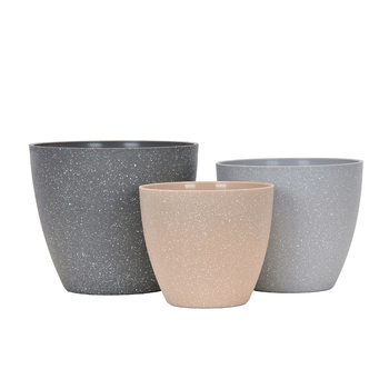 Virágcserép PP műanyagból, márvány imitációval, asztali vagy padlóra való használatra; injekciós öntéssel készített, tartós