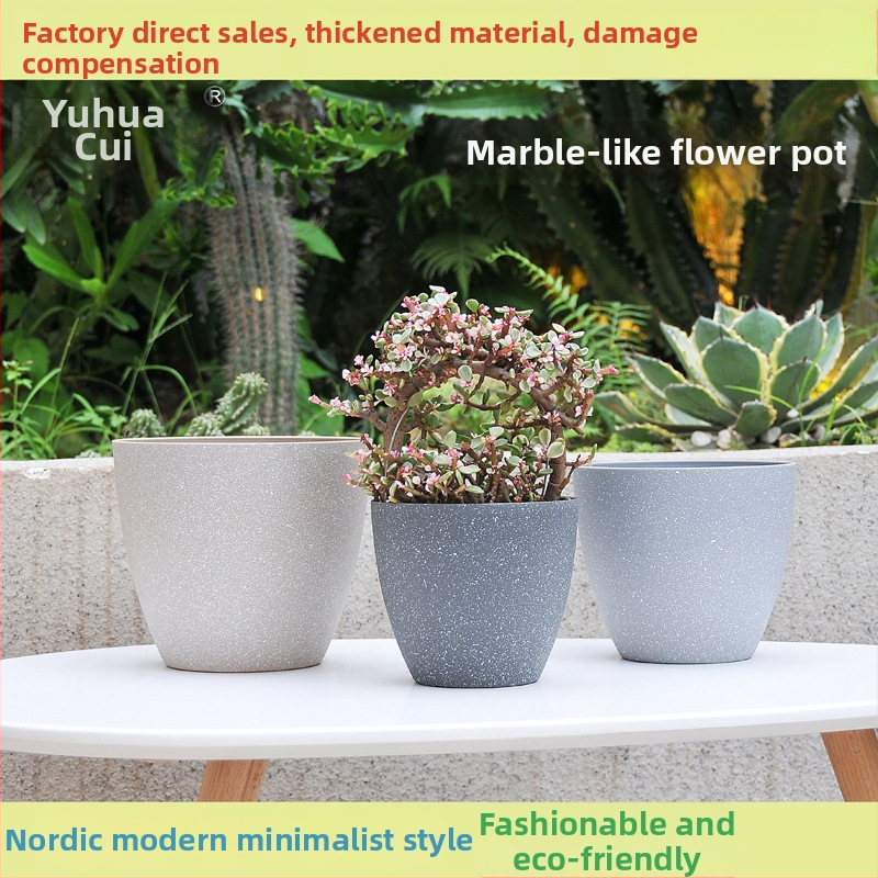 Kvetináč z PP plastu, imitácia mramoru, na stolné alebo podlahové použitie; vstrekované formovanie, odolný