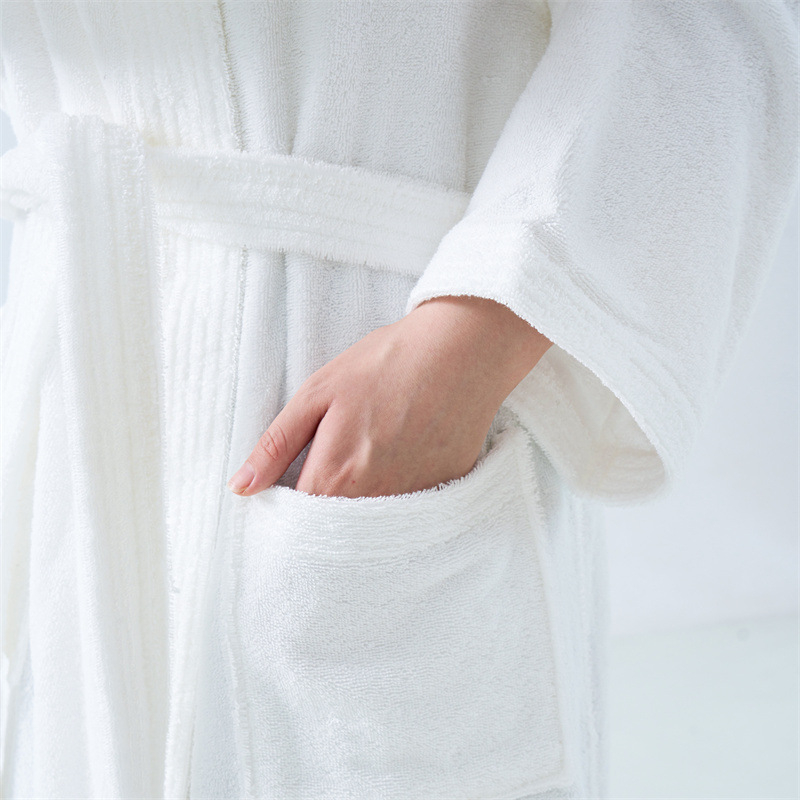 Dugački kućni ogrtač za kupanje od 100% pamuka, terry, bijeli, unisex, zimski, 1000 g