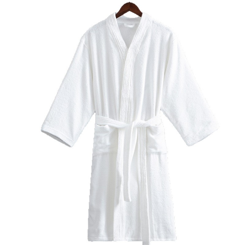 Dugački kućni ogrtač za kupanje od 100% pamuka, terry, bijeli, unisex, zimski, 1000 g