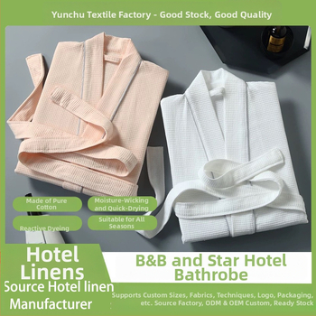 Hotelski ogrtač od pamuka s waffle uzorkom, prilagodljiv za muškarce, 750 g, jednodijelno vlakno, šav rubova, ispis logotipa moguć