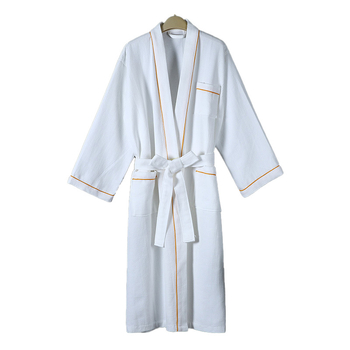 Hotelski ogrtač od pamuka s waffle uzorkom, prilagodljiv za muškarce, 750 g, jednodijelno vlakno, šav rubova, ispis logotipa moguć