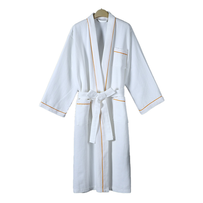 Hotelski ogrtač od pamuka s waffle uzorkom, prilagodljiv za muškarce, 750 g, jednodijelno vlakno, šav rubova, ispis logotipa moguć