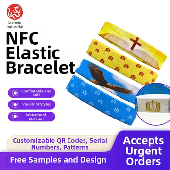 Prispôsobiteľný elastický NFC náramok s identifikáciou; Čip: čítanie/zápis; Kapacita: 1024; Rozsah snímania: 1–4; Čas čítania/zápisu: 1–2; Prenosová frekvencia: HF