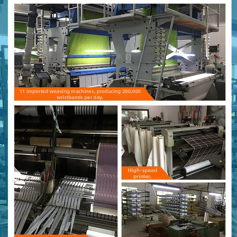 RFID tkaný náramok s NFC senzorom, HF čítač/písací čip, 1024 pamäť, PVC obal, jacquardové tkanie