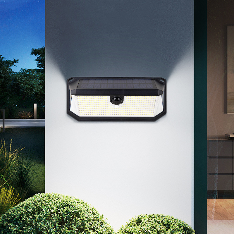 Solarni zidni svjetiljka s 416 LED, IP64 vodootporna, vanjski dvorišni/ vrtni rasvjeta s trostratim osvjetljenjem i senzorom pokreta