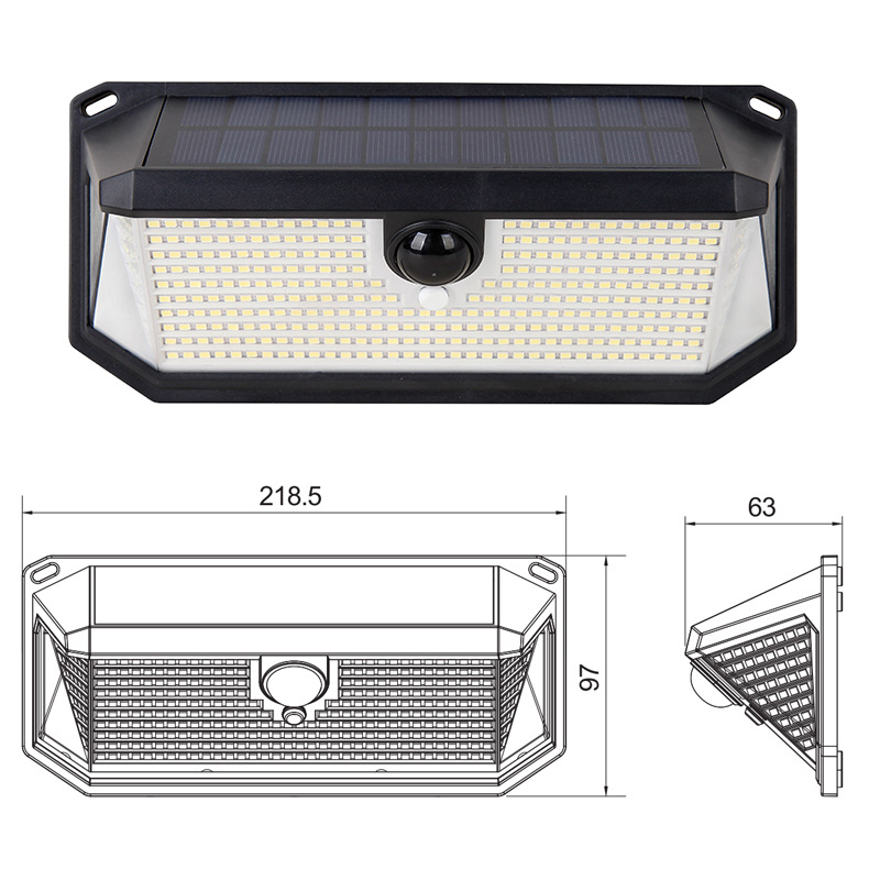 Solarni zidni svjetiljka s 416 LED, IP64 vodootporna, vanjski dvorišni/ vrtni rasvjeta s trostratim osvjetljenjem i senzorom pokreta