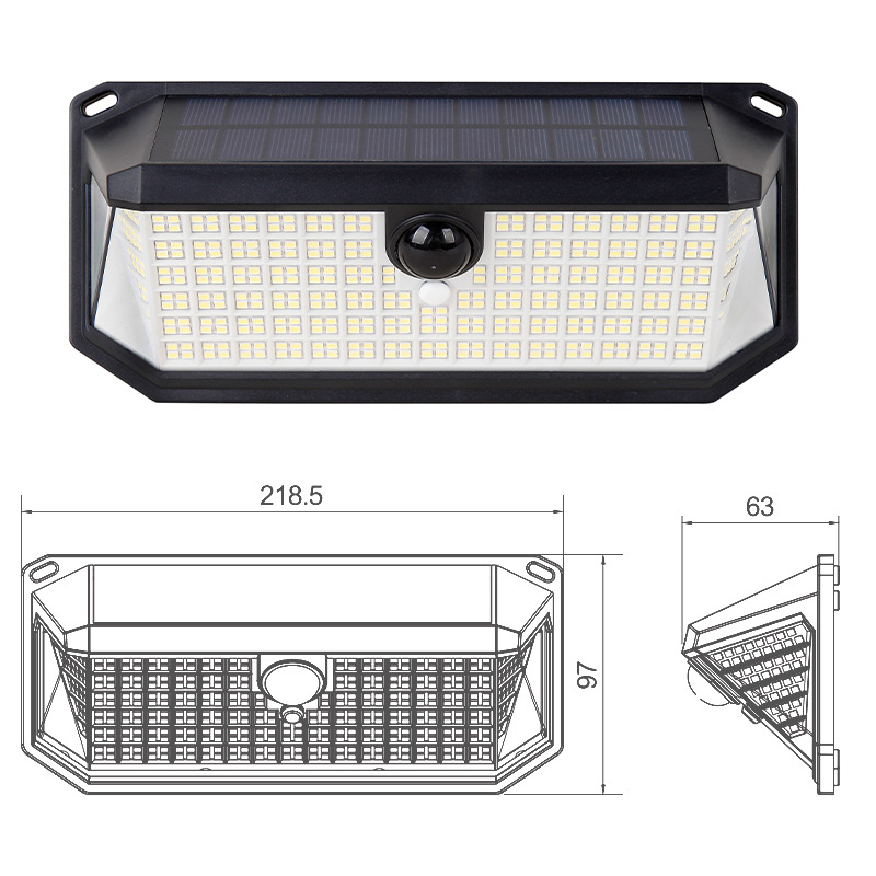 Solarni zidni svjetiljka s 416 LED, IP64 vodootporna, vanjski dvorišni/ vrtni rasvjeta s trostratim osvjetljenjem i senzorom pokreta