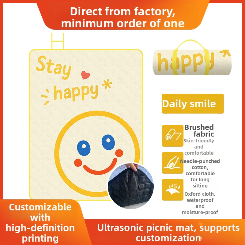 Φορητό υπόστρωμα πικ-νικ με καρτούν πρόσωπο, βουρτσισμένο ύφασμα, 100% πολυεστέρας, EVA αδιάβροχο στρώμα, για εξωτερική χρήση