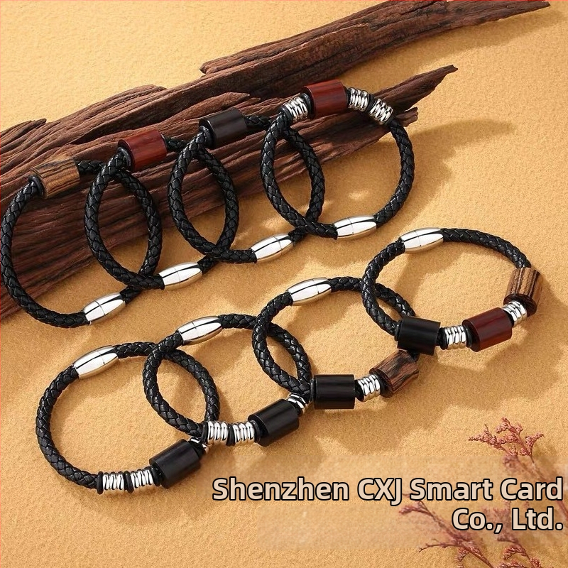Náramok zo sandalového dreva s IC+ID čipom na ovládanie vstupu, pletený kožený šnúr, bezdotyková karta, kapacita 1152/4096
