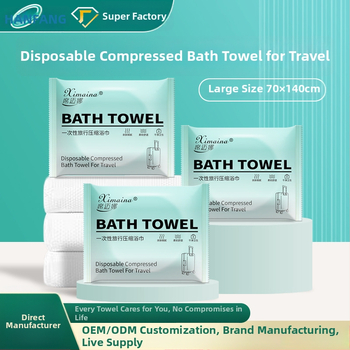 Kompresný uterák na kúpeľ, jednorazový, z 100% viskóového vlákna, možnosť personalizácie loga, spracovanie s kresbami, vzorkami a materiálmi, nasiakavosť 0–5 s, vhodné pre hotely a cesty