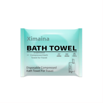 Kompresný uterák na kúpeľ, jednorazový, z 100% viskóového vlákna, možnosť personalizácie loga, spracovanie s kresbami, vzorkami a materiálmi, nasiakavosť 0–5 s, vhodné pre hotely a cesty