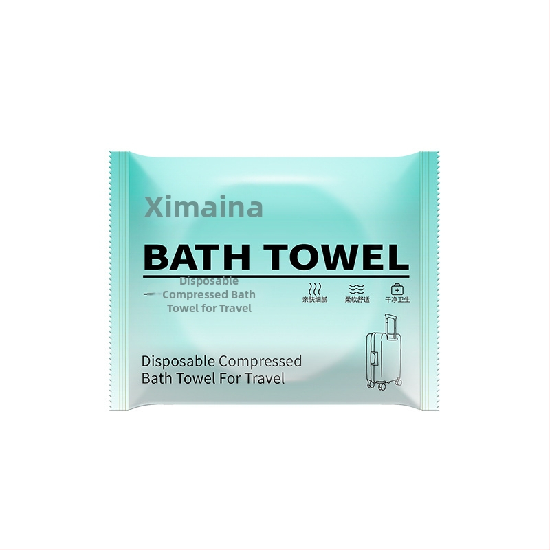 Kompresný uterák na kúpeľ, jednorazový, z 100% viskóového vlákna, možnosť personalizácie loga, spracovanie s kresbami, vzorkami a materiálmi, nasiakavosť 0–5 s, vhodné pre hotely a cesty