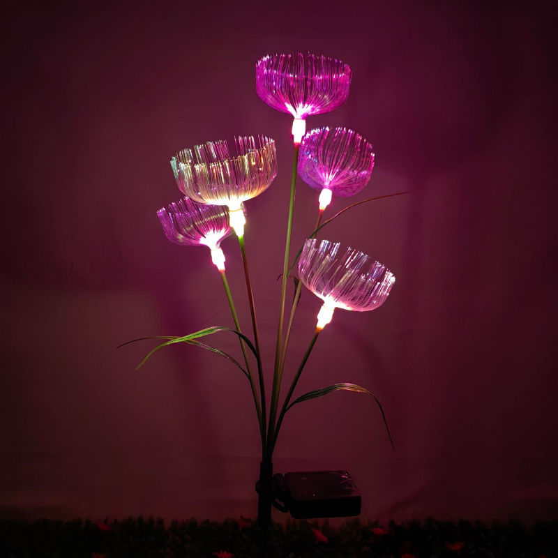 Nova solarna vrtna dekoracija s listovima, 5-glava lampa nalik meduzi koja se ljulja, IP66 vodootpornost, 0,2 W, trajanje osvjetljenja 16–24 h