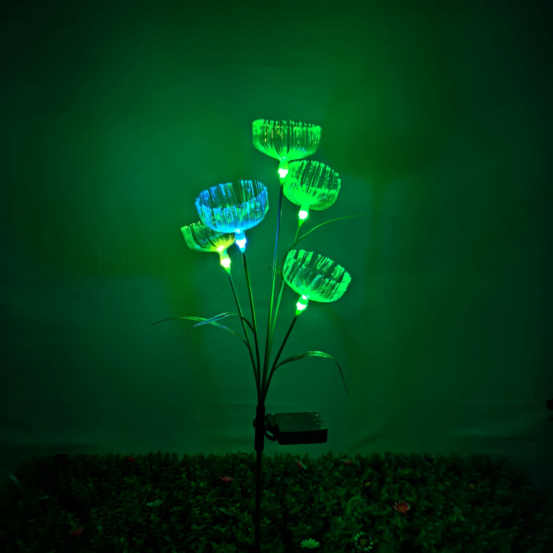 Nova solarna vrtna dekoracija s listovima, 5-glava lampa nalik meduzi koja se ljulja, IP66 vodootpornost, 0,2 W, trajanje osvjetljenja 16–24 h