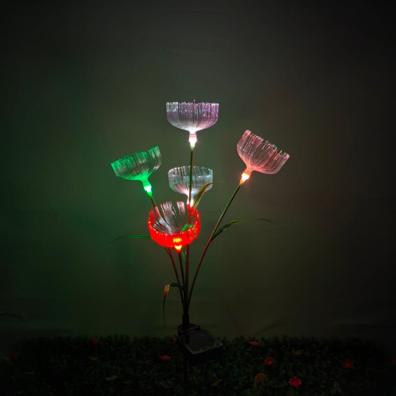 Nova solarna vrtna dekoracija s listovima, 5-glava lampa nalik meduzi koja se ljulja, IP66 vodootpornost, 0,2 W, trajanje osvjetljenja 16–24 h