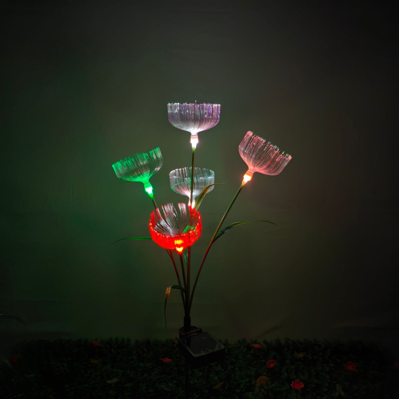 Nova solarna vrtna dekoracija s listovima, 5-glava lampa nalik meduzi koja se ljulja, IP66 vodootpornost, 0,2 W, trajanje osvjetljenja 16–24 h