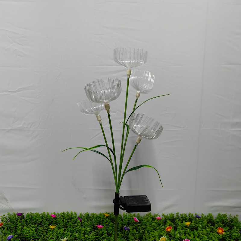 Nova solarna vrtna dekoracija s listovima, 5-glava lampa nalik meduzi koja se ljulja, IP66 vodootpornost, 0,2 W, trajanje osvjetljenja 16–24 h