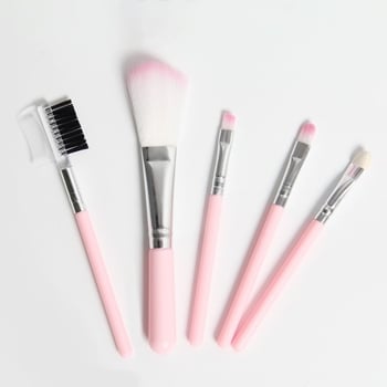 Miroko set de 5 pensule de machiaj, fibre sintetice, husă PU, mâner portabil, perie de sprânene cu dublă funcție