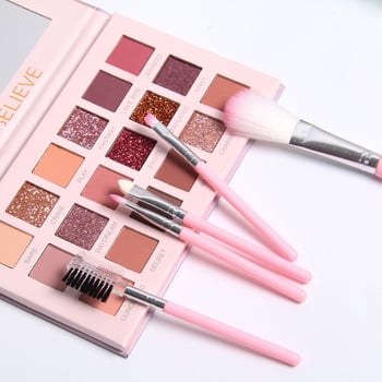 Miroko set de 5 pensule de machiaj, fibre sintetice, husă PU, mâner portabil, perie de sprânene cu dublă funcție