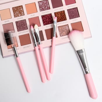 Miroko set de 5 pensule de machiaj, fibre sintetice, husă PU, mâner portabil, perie de sprânene cu dublă funcție