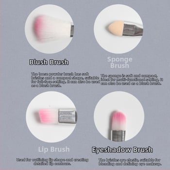 Miroko set de 5 pensule de machiaj, fibre sintetice, husă PU, mâner portabil, perie de sprânene cu dublă funcție