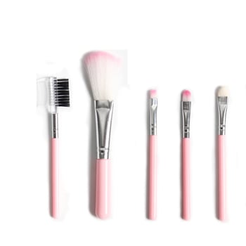 Miroko set de 5 pensule de machiaj, fibre sintetice, husă PU, mâner portabil, perie de sprânene cu dublă funcție