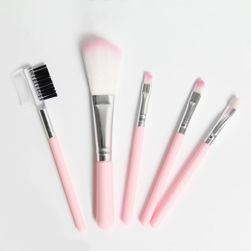 Miroko set de 5 pensule de machiaj, fibre sintetice, husă PU, mâner portabil, perie de sprânene cu dublă funcție
