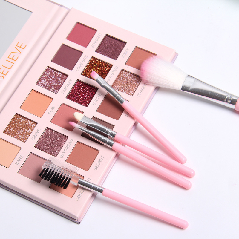 Miroko set de 5 pensule de machiaj, fibre sintetice, husă PU, mâner portabil, perie de sprânene cu dublă funcție