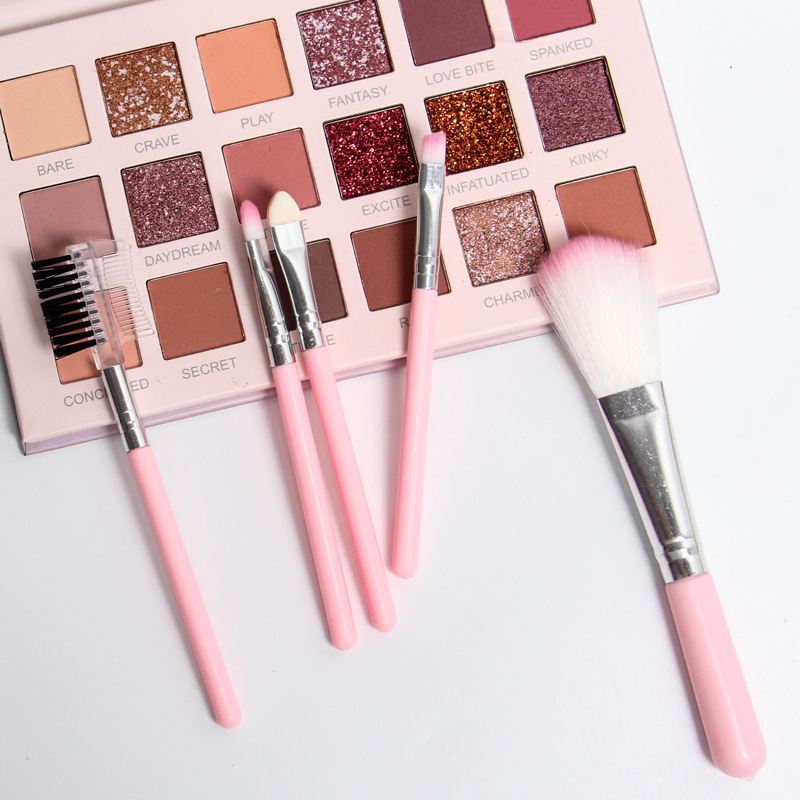 Miroko set de 5 pensule de machiaj, fibre sintetice, husă PU, mâner portabil, perie de sprânene cu dublă funcție