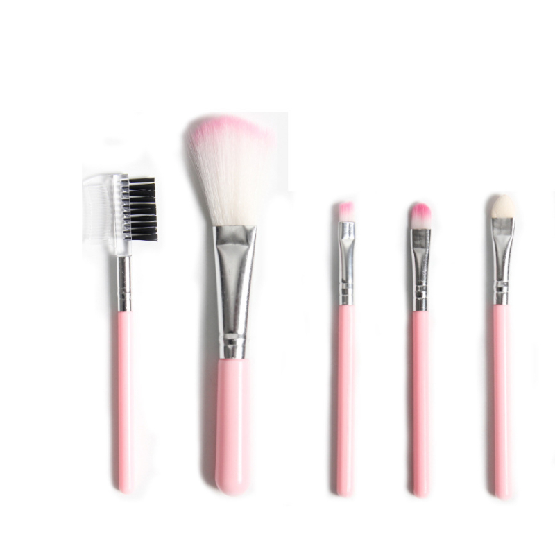 Miroko set de 5 pensule de machiaj, fibre sintetice, husă PU, mâner portabil, perie de sprânene cu dublă funcție
