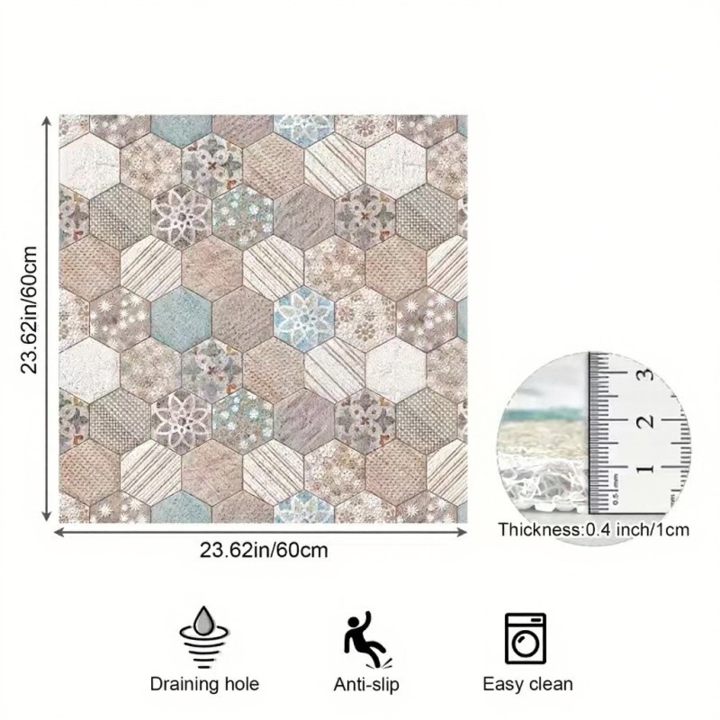 Kvadratni protuklizni kupaonski prostir s teksturom od svilenih petlji i geometrijskim uzorkom, periva i otporna na mrlje, japansko-korejski retro boho stil