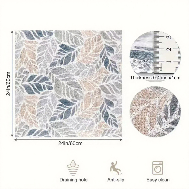 Kvadratni protuklizni kupaonski prostir s teksturom od svilenih petlji i geometrijskim uzorkom, periva i otporna na mrlje, japansko-korejski retro boho stil
