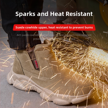 Pantofi de protecție pentru muncă, pentru bărbați, talie medie, piele velur; vârf din plastic, protecție la lovire, protecție la perforare, izolație