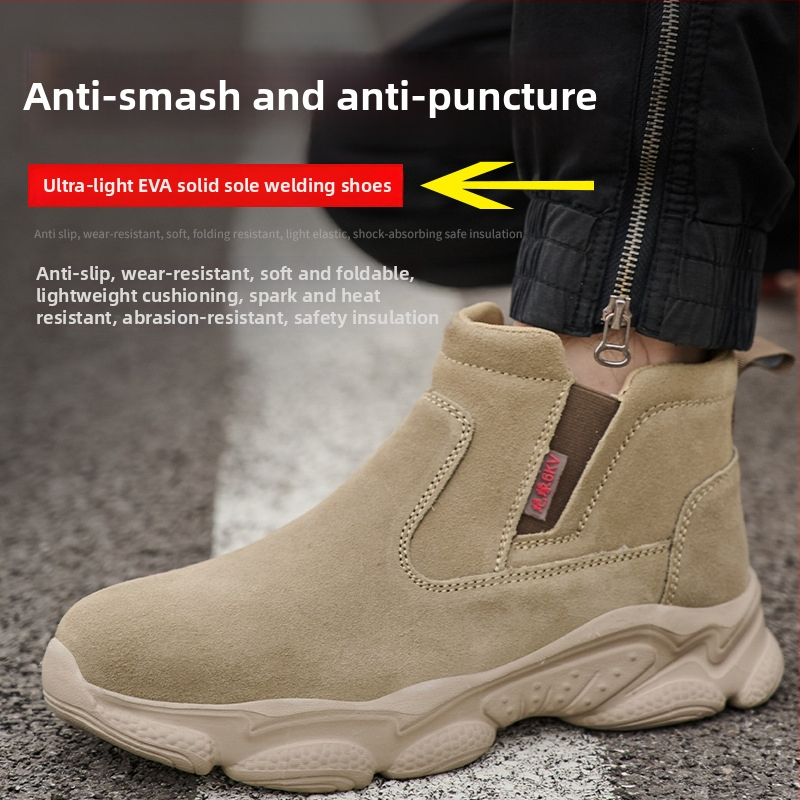 Pantofi de protecție pentru muncă, pentru bărbați, talie medie, piele velur; vârf din plastic, protecție la lovire, protecție la perforare, izolație