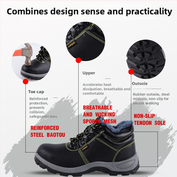 Pánska pracovná obuv – celoročná, vysoký vrchný diel, koža z mikrovlákna, oceľový špič, proti nárazu a prepichnutiu, izolovaná