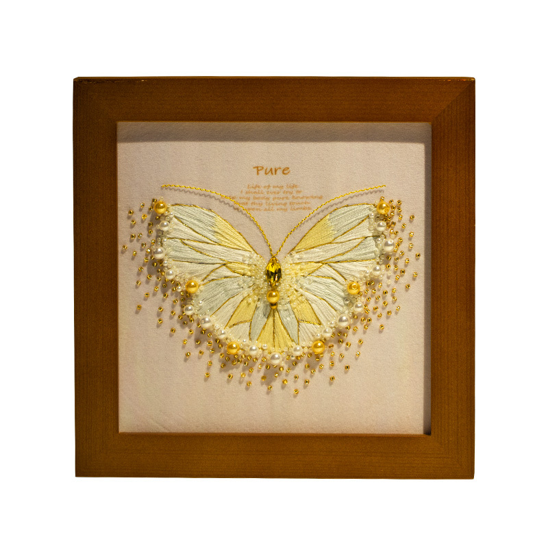 DIY készlet gyöngyhímzéshez francia stílusban – motívum pillangó a keretben, otthoni dekorációhoz, kézzel készített ajándék • Anyag: nyomtatott vászon • Stílus: francia • Műfaj: pasztorális francia