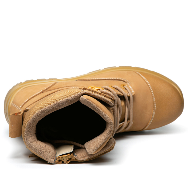 Ghete de protecție pentru muncă, înalte, cu vârf din oțel, anti-șoc și anti-perforație, piele de vițel, talpă din cauciuc