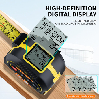 Μετρητής απόστασης με λέιζερ και μαγνητική ατσάλινη μετρητική ταινία — σειρά Laser tape measure, κωδικός προϊόντος 001, εφαρμογή: εσωτερική διακόσμηση