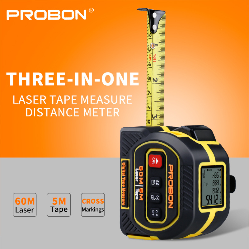 Μετρητής απόστασης με λέιζερ και μαγνητική ατσάλινη μετρητική ταινία — σειρά Laser tape measure, κωδικός προϊόντος 001, εφαρμογή: εσωτερική διακόσμηση