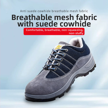 Pantofi de siguranță pentru bărbați, cu talpă joasă, din piele de vițel și PU, vârf din oțel, protecție împotriva loviturilor și perforării, pantofi de lucru respirabili