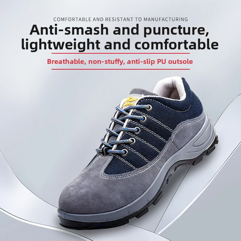 Pantofi de siguranță pentru bărbați, cu talpă joasă, din piele de vițel și PU, vârf din oțel, protecție împotriva loviturilor și perforării, pantofi de lucru respirabili