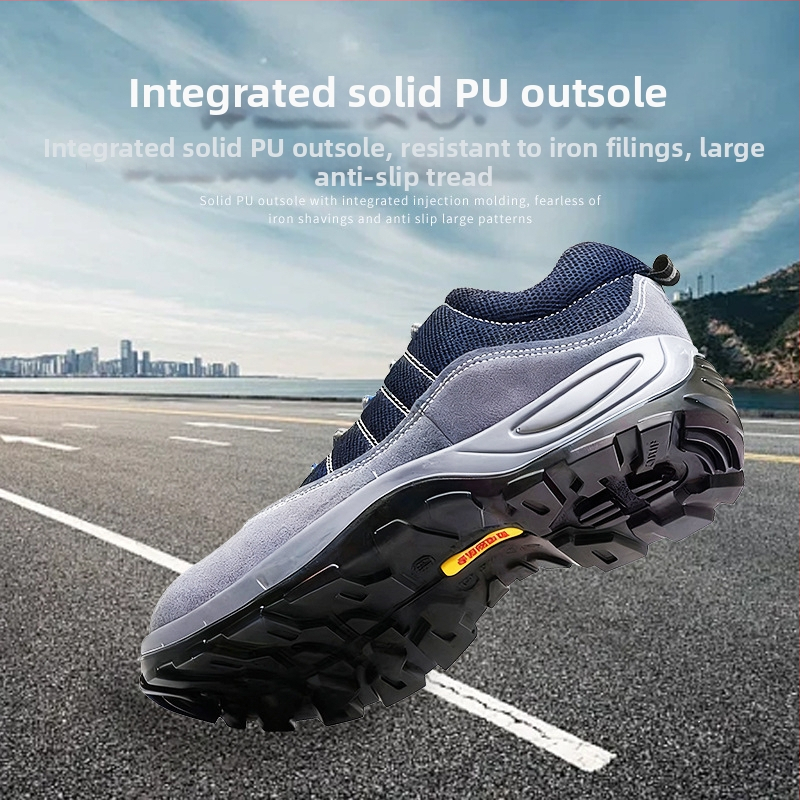 Pantofi de siguranță pentru bărbați, cu talpă joasă, din piele de vițel și PU, vârf din oțel, protecție împotriva loviturilor și perforării, pantofi de lucru respirabili