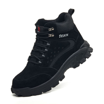 Pantofi de lucru pentru sudură: antișoc și anti-perforație, vârf din oțel, piele velur + plasă din sârmă, înalte, talpă din cauciuc antiderapant