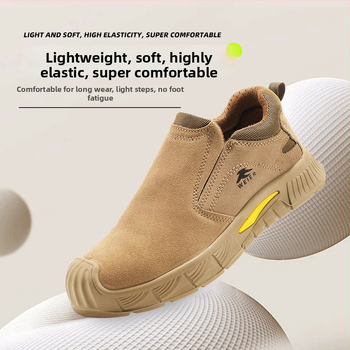 Pantofi de protecție pentru bărbați, din piele întoarsă, cu vârf de protecție din plastic și oțel, protecție la lovire și perforare, respirabili și ușori